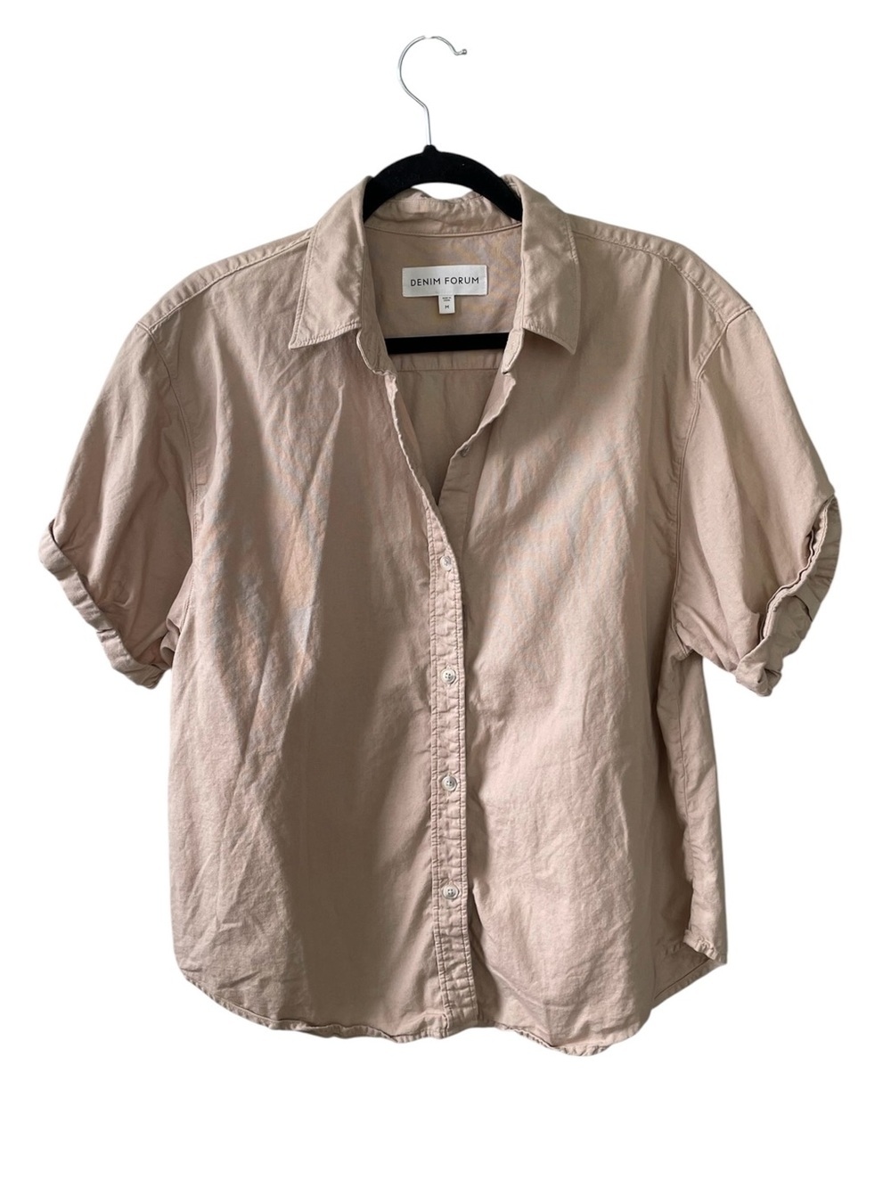 Aritzia Denim Forum Jane Shirt Short-Sleeve Button-Up Blouse Tan M